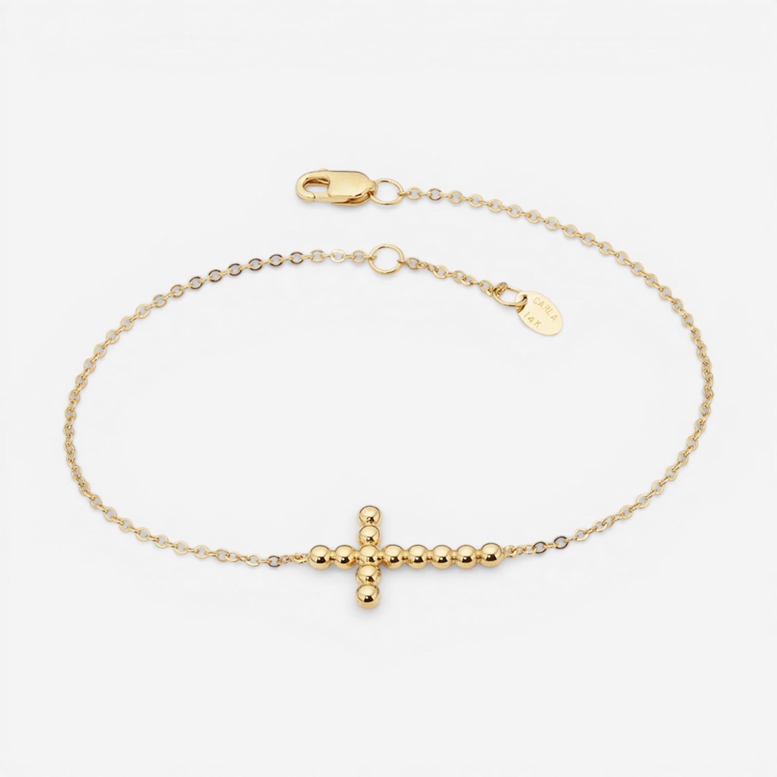 14K Yellow Gold Beaded Cross Chain Bracelet 9025827.5 - THE SOLIST