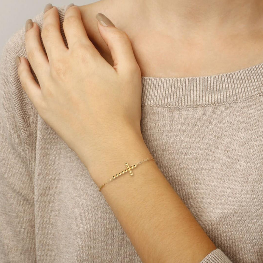 14K Yellow Gold Beaded Cross Chain Bracelet 9025827.5 - THE SOLIST