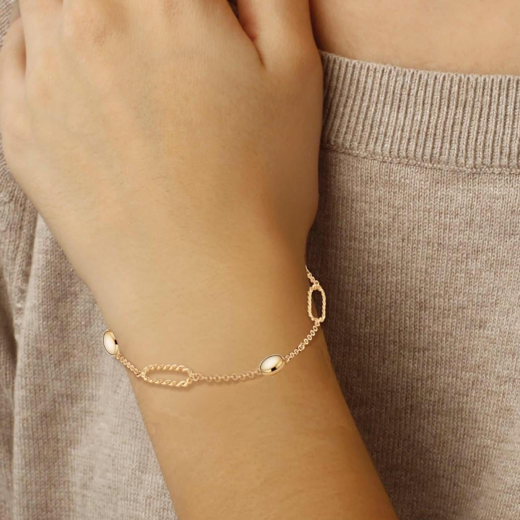 Ina Mar 14K Yellow Gold Oval Twist Beads Chain Bracelet 9025847.5