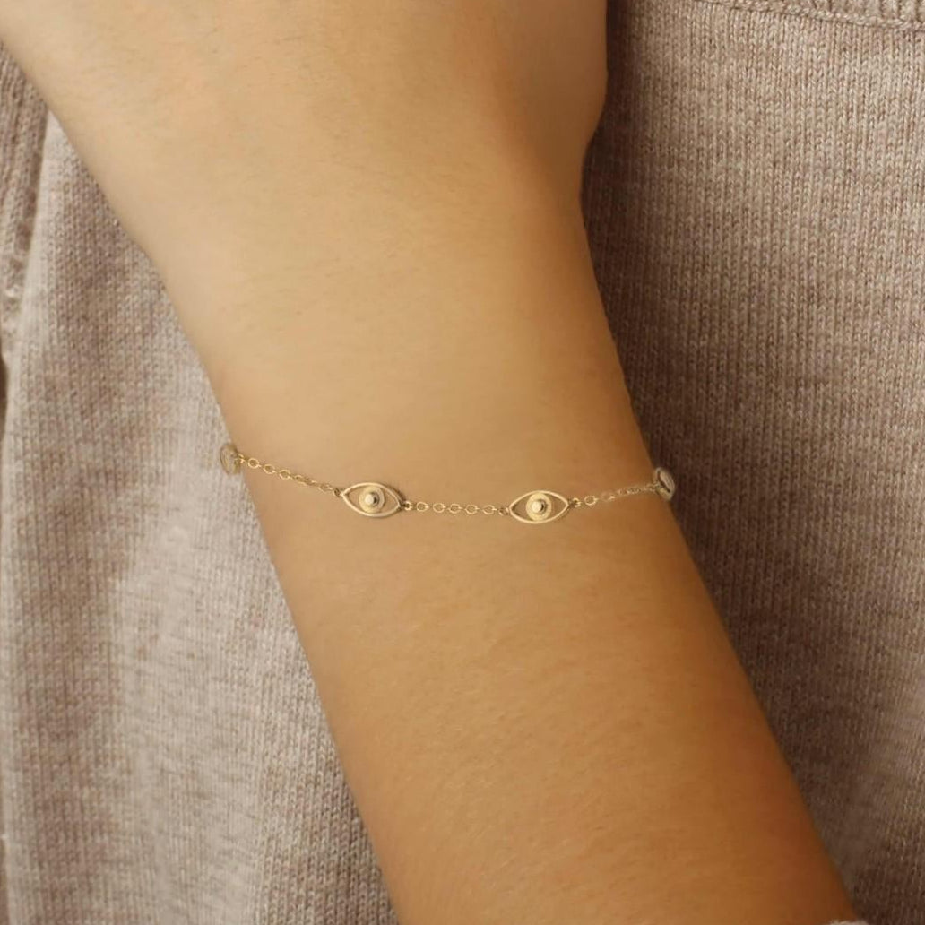 Ina Mar 14K Yellow Gold Multi Evil Eye Chain Bracelet 9025927.5