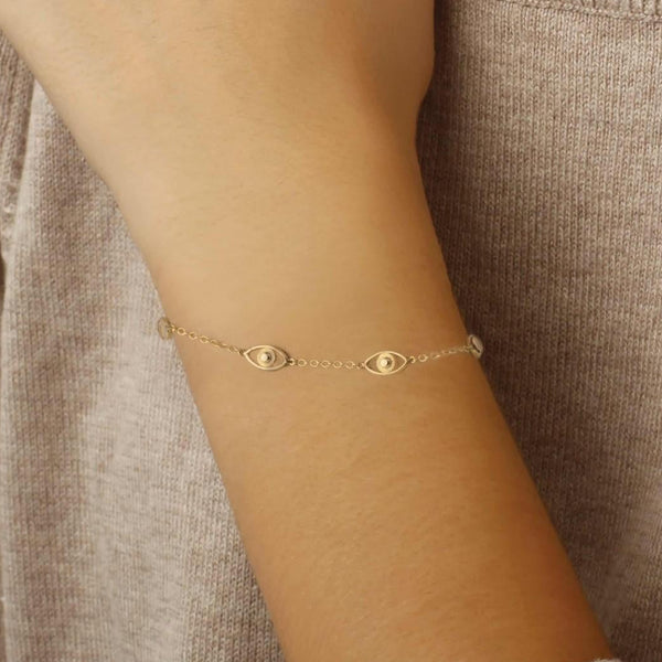 14K Yellow Gold Multi Evil Eye Chain Bracelet 9025927.5