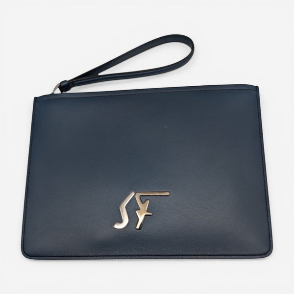 Salvatore Ferragamo Firenze Blue Calfskin Leather Pouch 723805