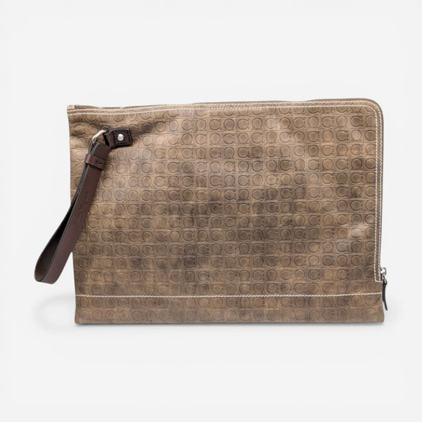 Salvatore Ferragamo 629960 Gancini Logo-Embossed Clutch Bag/Pouch Taupe MSRP$950 - THE SOLIST