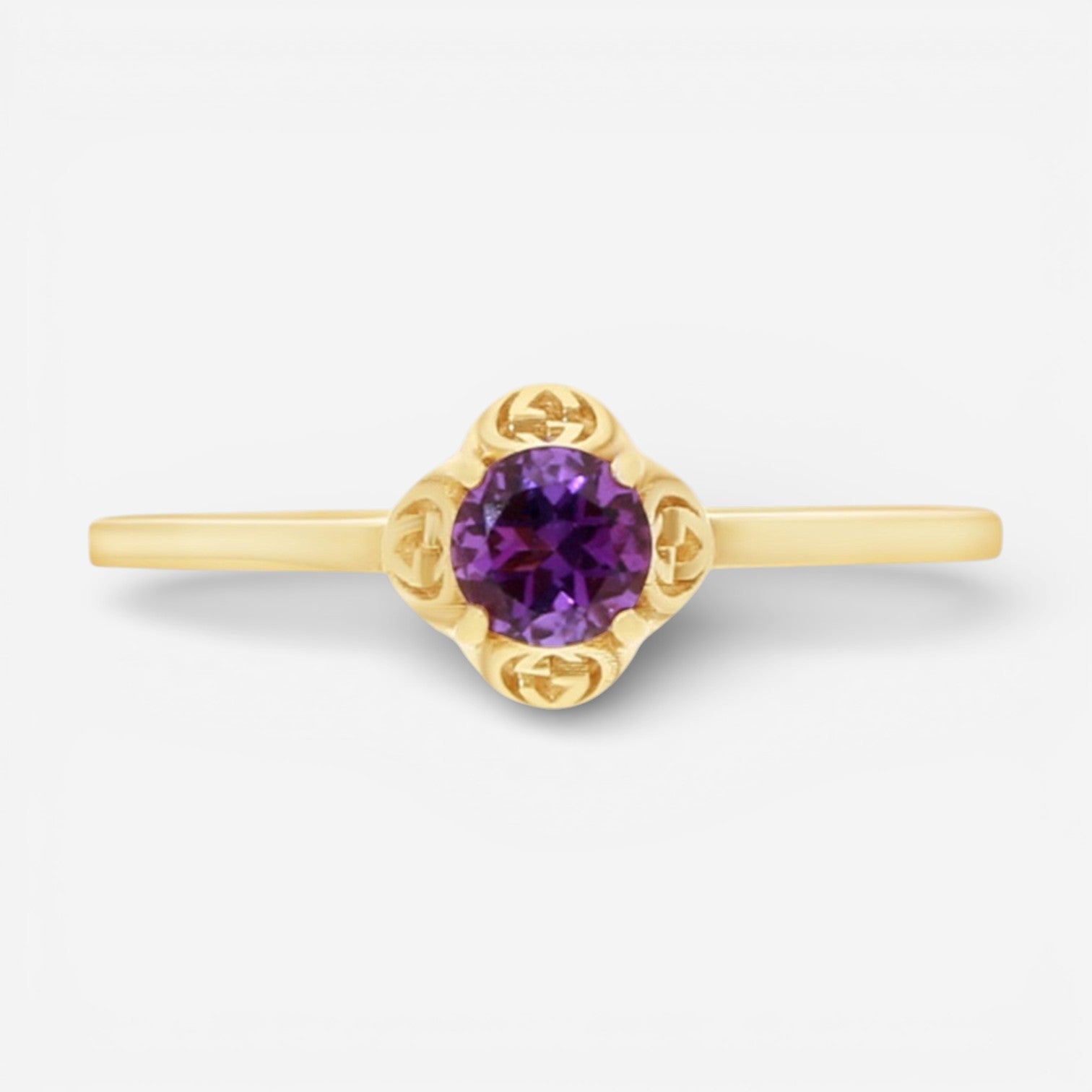 Gucci Interlocking G 18K Yellow Gold Amethyst Ring YBC6624280030 - THE SOLIST