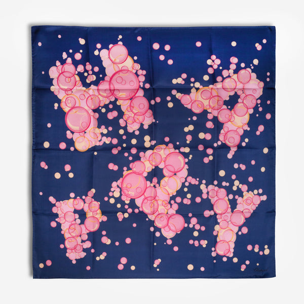 Chopard Happy Bubbles Navy Blue Organic Silk Twill Women's Foulard Scarf 95002-0720