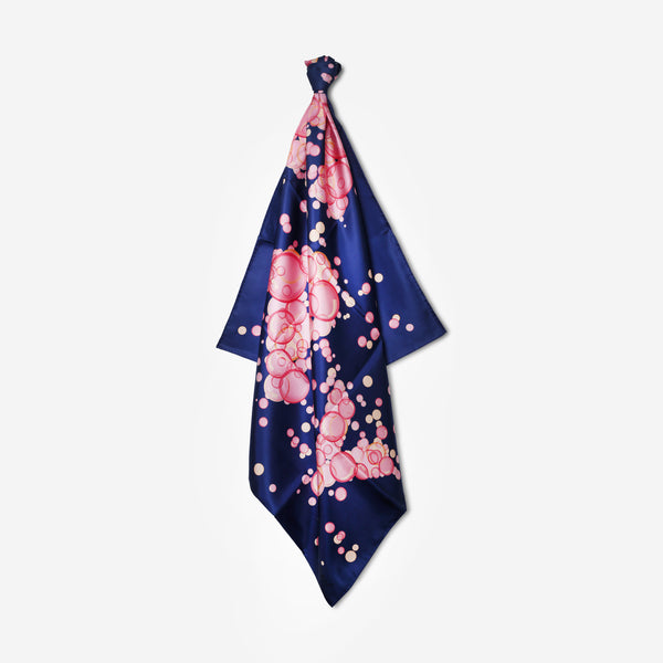 Chopard Happy Bubbles Navy Blue Organic Silk Twill Women's Foulard Scarf 95002-0720