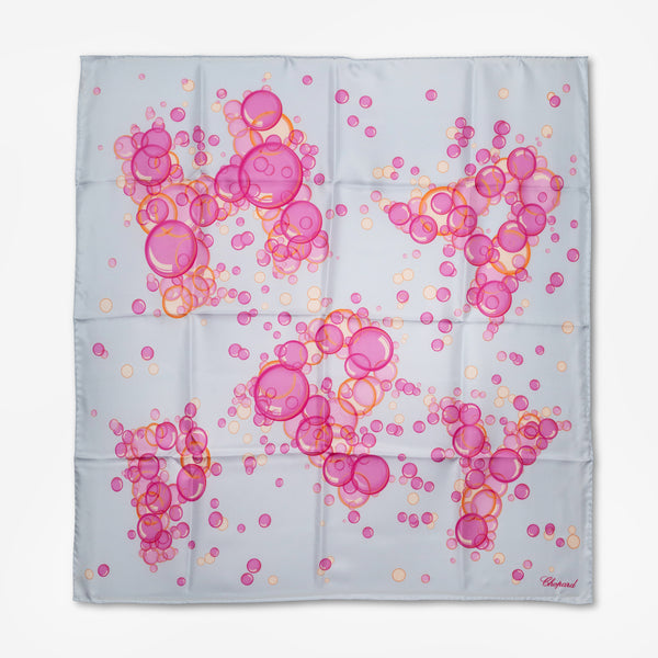 Chopard Happy Bubbles Sky Blue Organic Silk Twill Women's Foulard Scarf 95002-0721