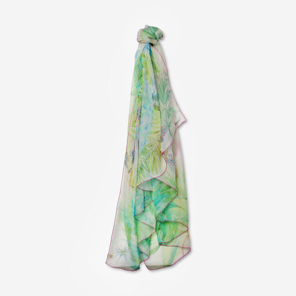 Chopard Animal World Off-White/Green Organic Silk Chiffon Womens Stole 95005-0469