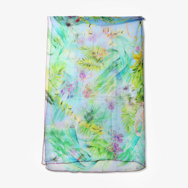 Chopard Animal World Light Blue & Green Organic Silk Chiffon Women's Stole 95005-0472