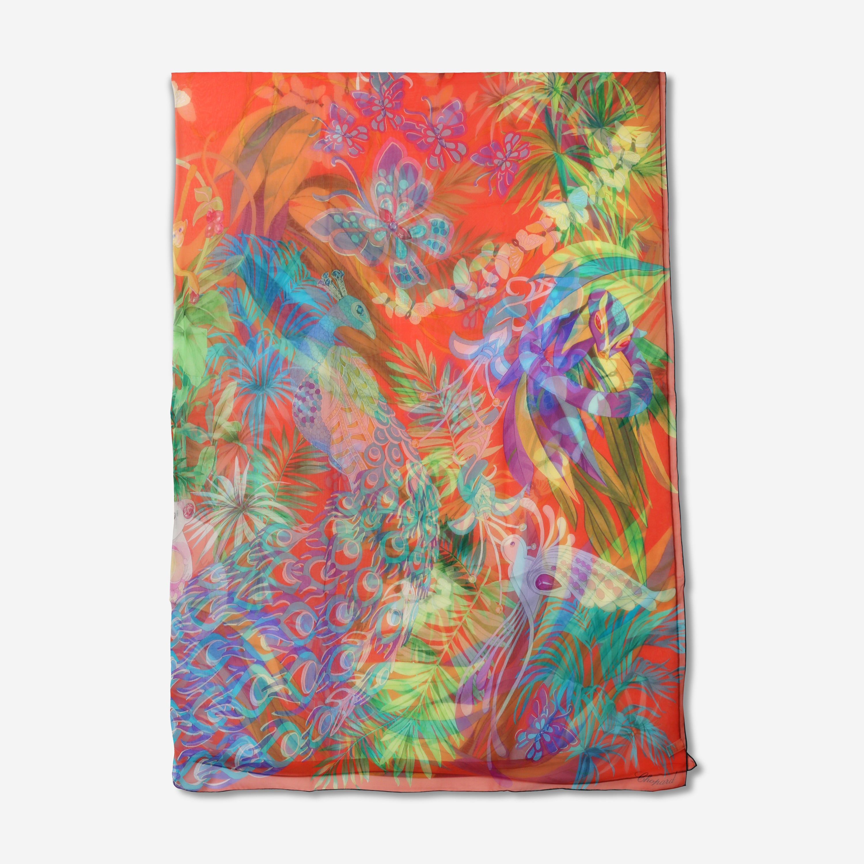 Chopard Animal World Coral and Turquoise Organic Silk Chiffon Women's Stole 95005-0473