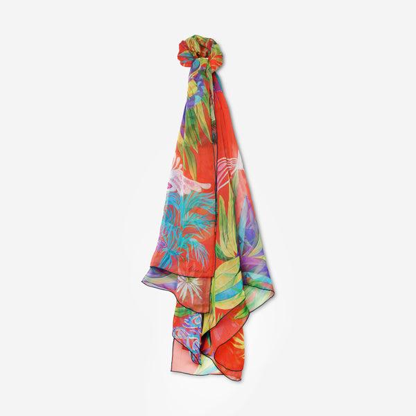 Chopard Animal World Coral and Turquoise Organic Silk Chiffon Women's Stole 95005-0473