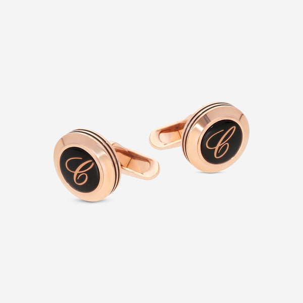 Chopard Classic "C" Rose Gold-Plated Steel & Glass Mens Cufflinks 95014-0054