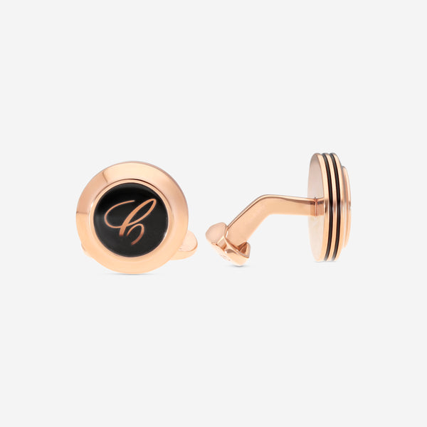 Chopard Classic "C" Rose Gold-Plated Steel & Glass Mens Cufflinks 95014-0054