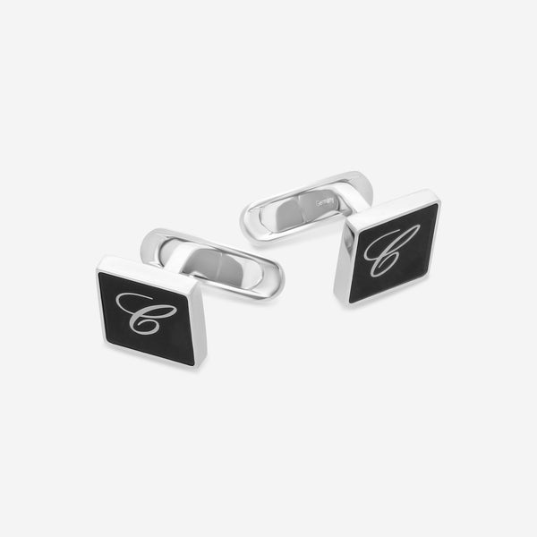 Chopard Classic Stainless Steel & Black Lacquer Mens Cufflinks 95014-0080