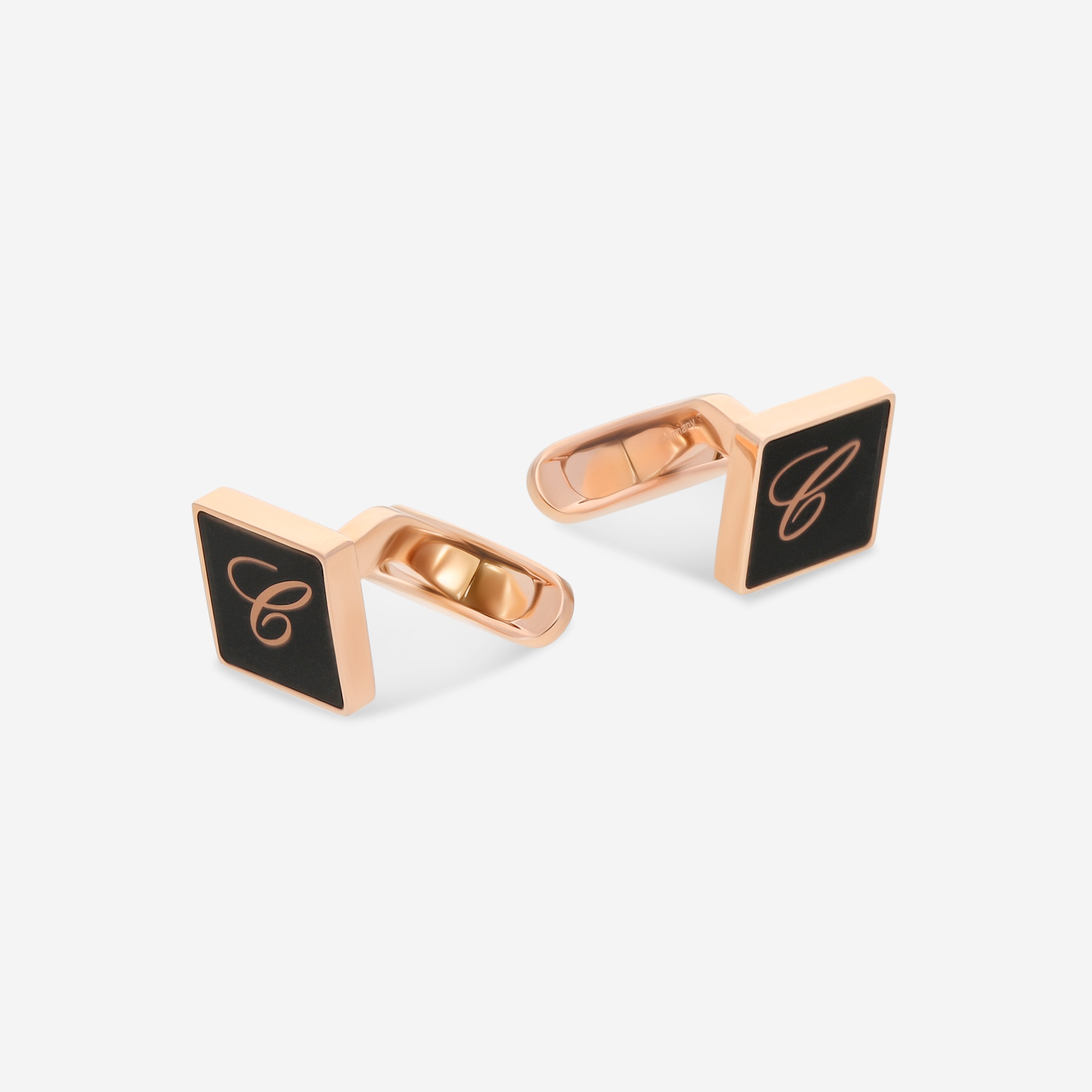 Chopard Classic Rose Gold PVD Steel & Black Lacquer Mens Cufflinks 95014-0081