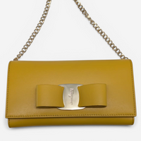 Salvatore Ferragamo Vara Women's 705291 Yellow Wallet With Chain MSRP $795 - THE SOLIST