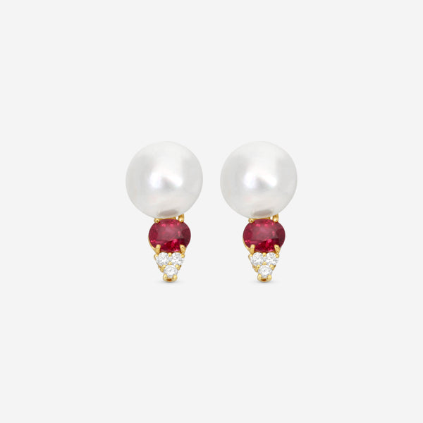Assael 18K Yellow Gold Diamond, Ruby & Pearl Earrings E5919