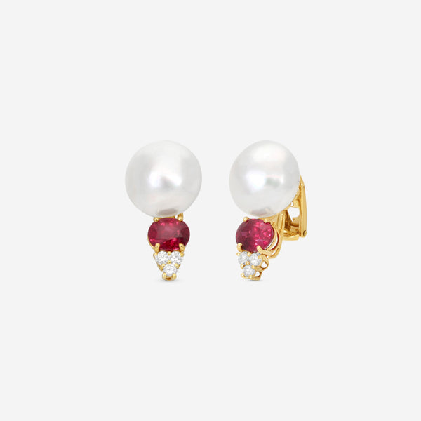 Assael 18K Yellow Gold Diamond, Ruby & Pearl Earrings E5919