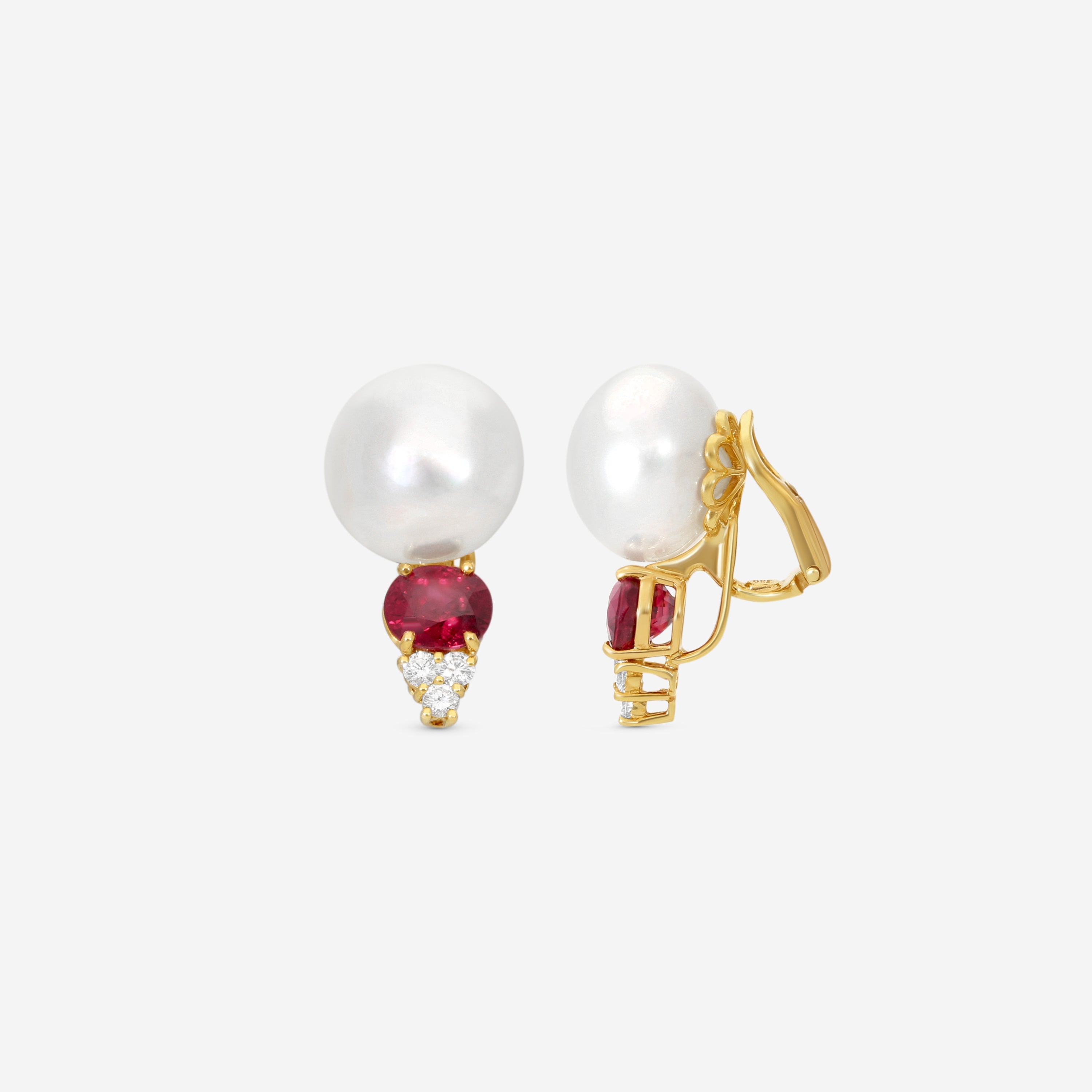 Assael 18K Yellow Gold Diamond, Ruby & Pearl Earrings E5919