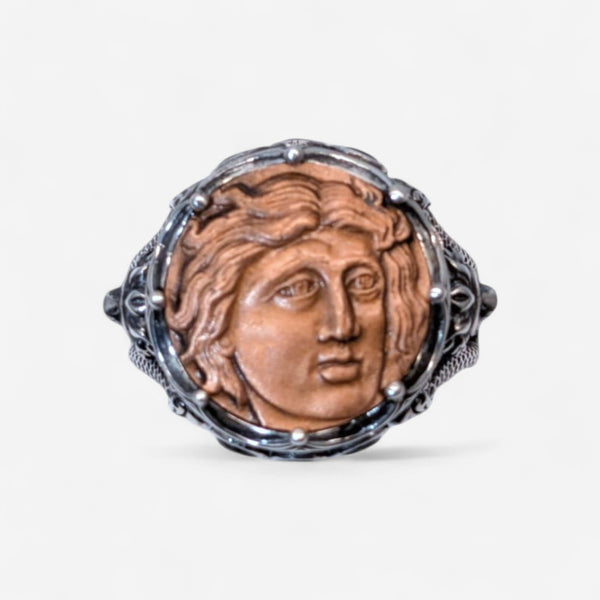 Konstantino Aeolous Sterling Silver & Copper Spinel Greek Coin Ring Sz. 11 DMK2083-374-S11