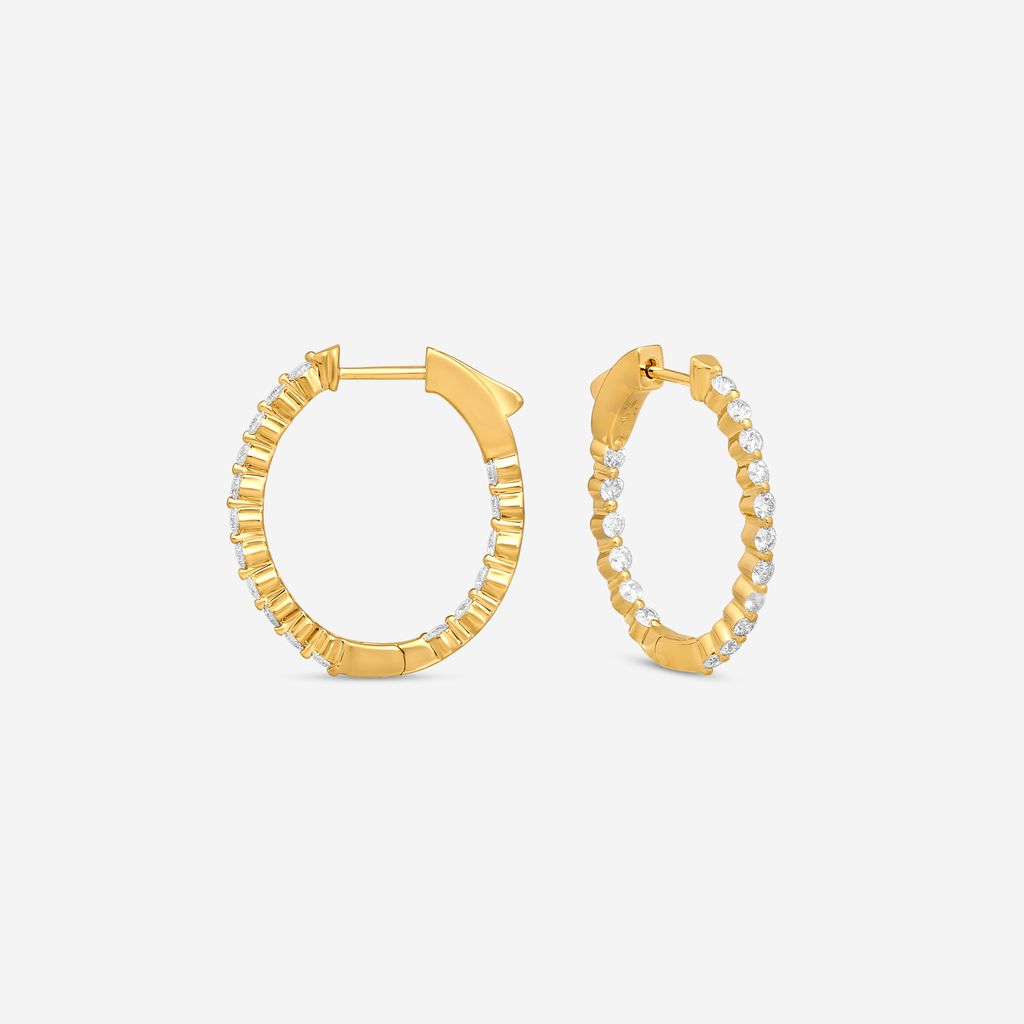 Ina Mar 14K Yellow Gold Diamond Shared Prong Oval Hoop Earrings E1182A-FY-100F - THE SOLIST