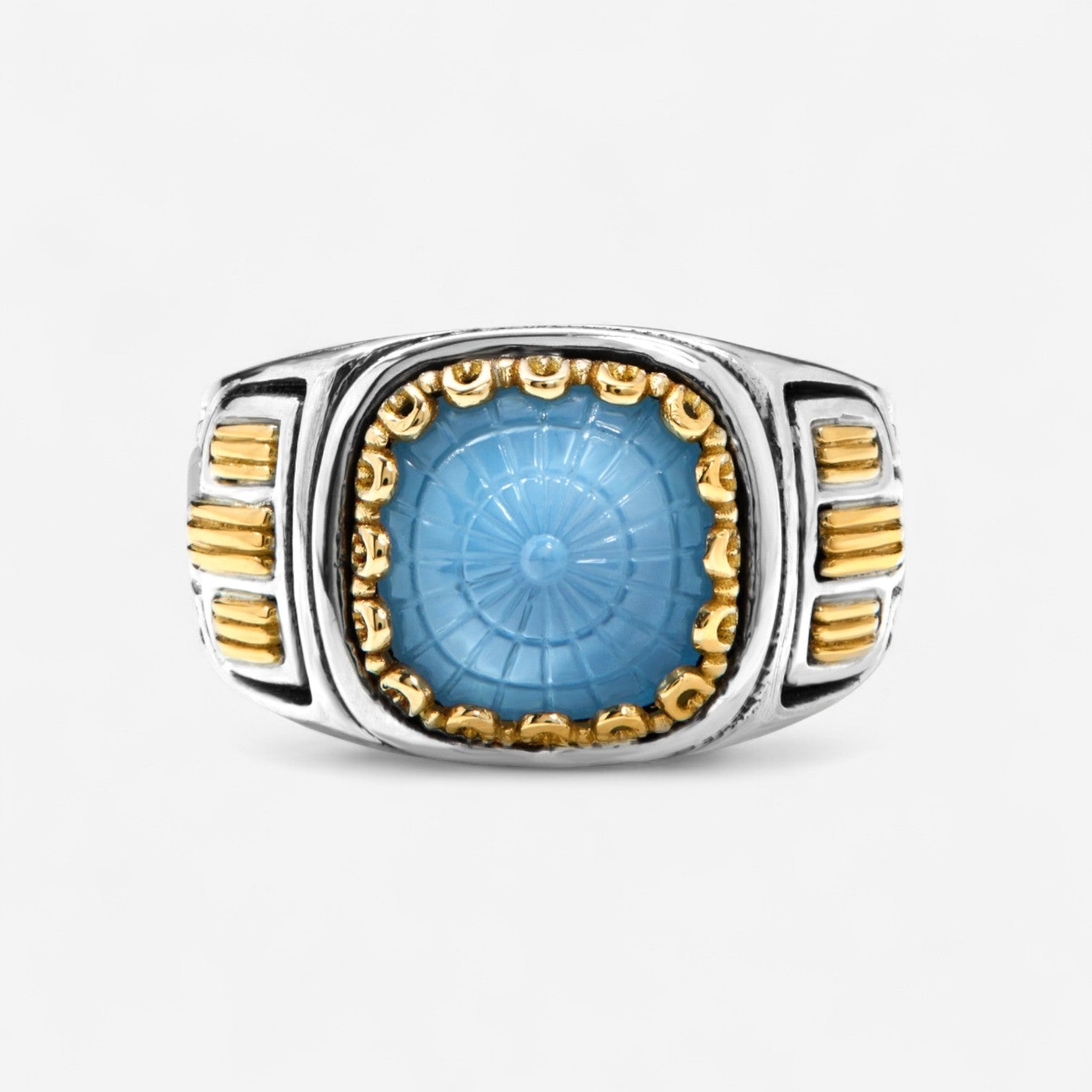 Konstantino Dome Sterling Silver & 18K Yellow Gold Mother of Pearl & Blue Spinel Ring Sz. 7 DKJ973-628-S7