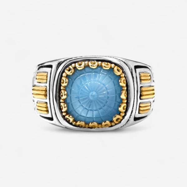 Konstantino Dome Sterling Silver & 18K Yellow Gold Mother of Pearl & Blue Spinel Ring Sz. 7 DKJ973-628-S7