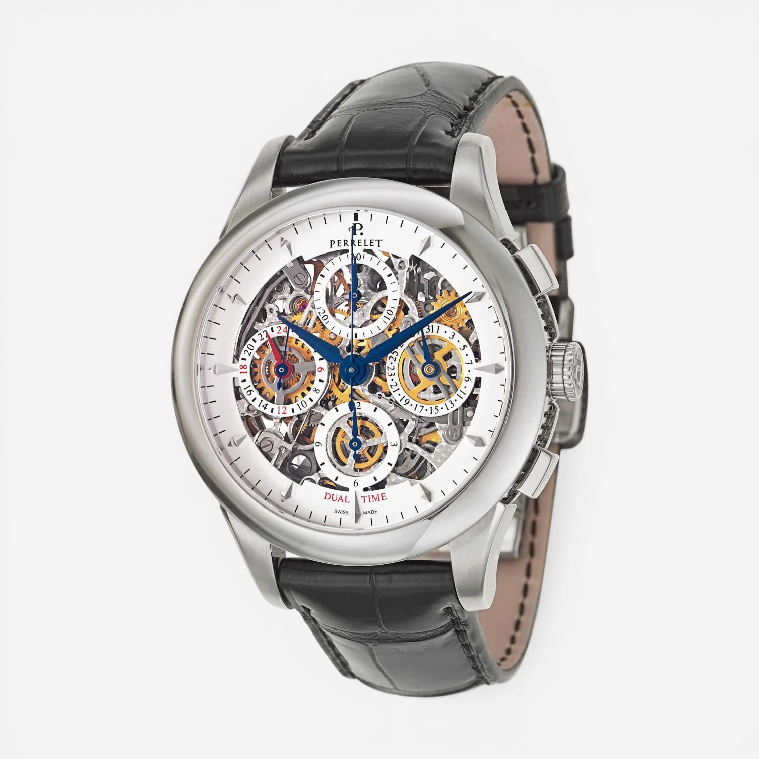Perrelet Chrono Dualtime Stainless Steel Automatic Men's Watch A1010/7