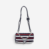 Chanel Quilted Striped Jersey Canvas Rope Single Flap Bag AAV9424