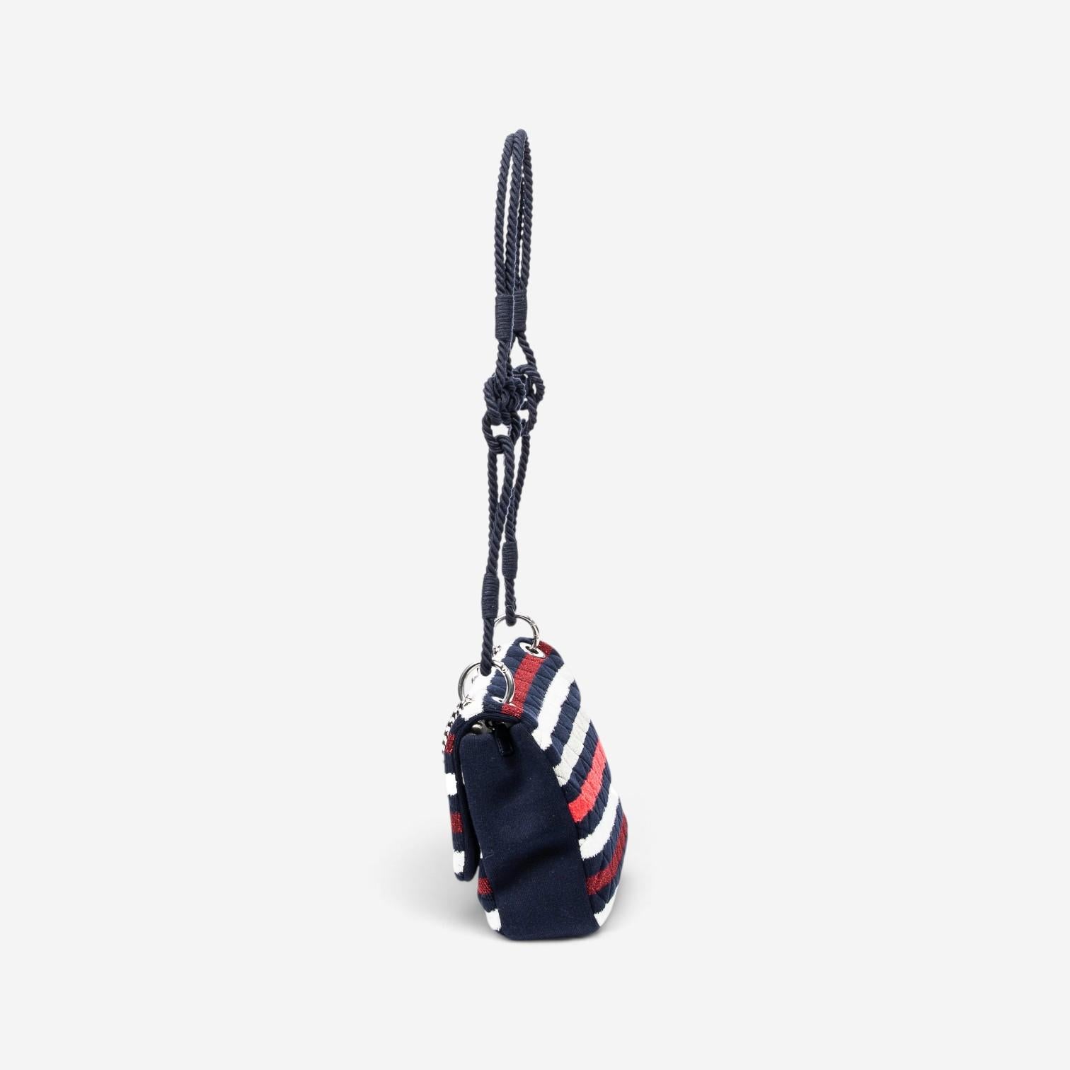 Chanel Quilted Striped Jersey Canvas Rope Single Flap Bag AAV9424