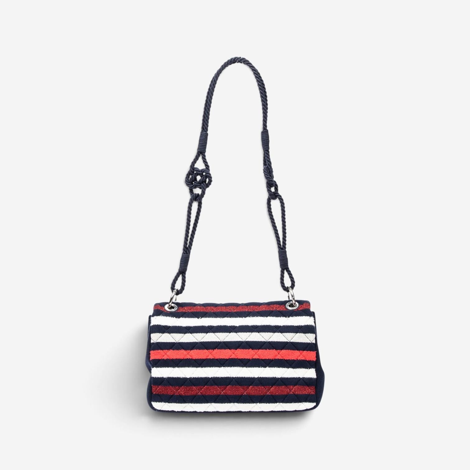 Chanel Quilted Striped Jersey Canvas Rope Single Flap Bag AAV9424