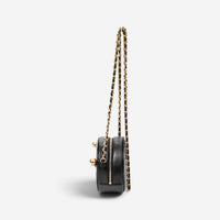 Chanel Black Quilted Lambskin Leather Front Pearl Round Chain Clutch AAW6884