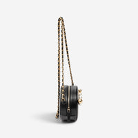 Chanel Black Quilted Lambskin Leather Front Pearl Round Chain Clutch AAW6884