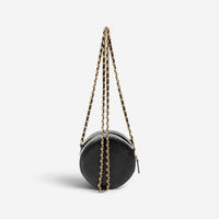 Chanel Black Quilted Lambskin Leather Front Pearl Round Chain Clutch AAW6884