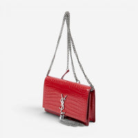 Yves Saint Laurent Kate Tassel Red Croc Embossed Leather Chain Wallet AAX2564
