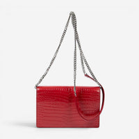 Yves Saint Laurent Kate Tassel Red Croc Embossed Leather Chain Wallet AAX2564