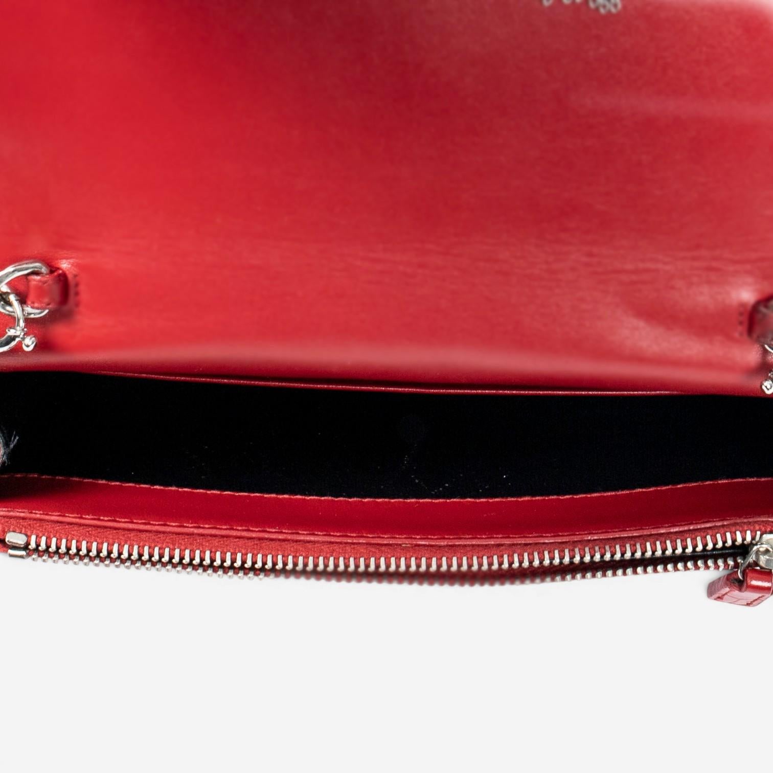 Yves Saint Laurent Kate Tassel Red Croc Embossed Leather Chain Wallet AAX2564