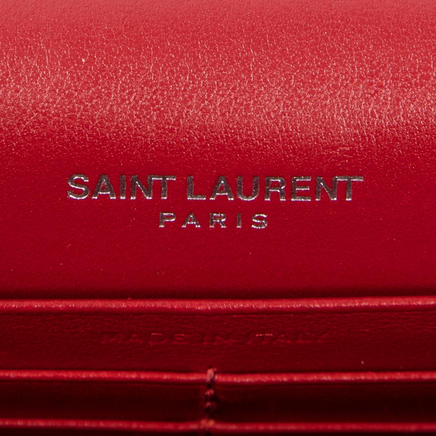 Yves Saint Laurent Kate Tassel Red Croc Embossed Leather Chain Wallet AAX2564