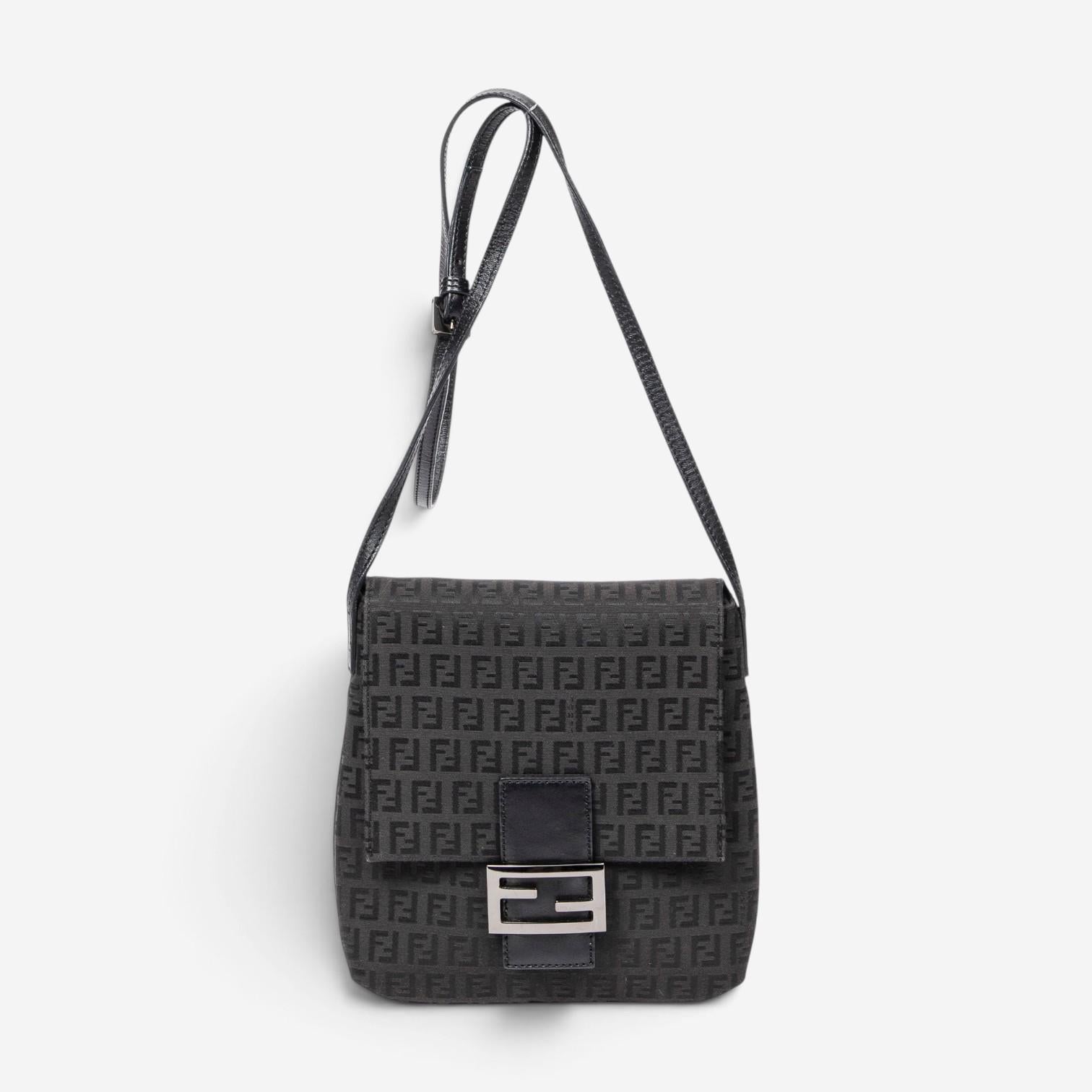 Fendi Black Canvas Small Flap Crossbody Bag ABA0933