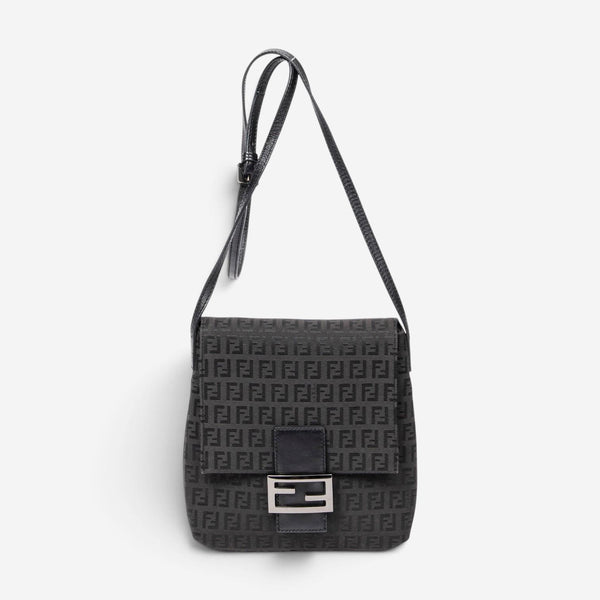 Fendi Black Canvas Small Flap Crossbody Bag ABA0933