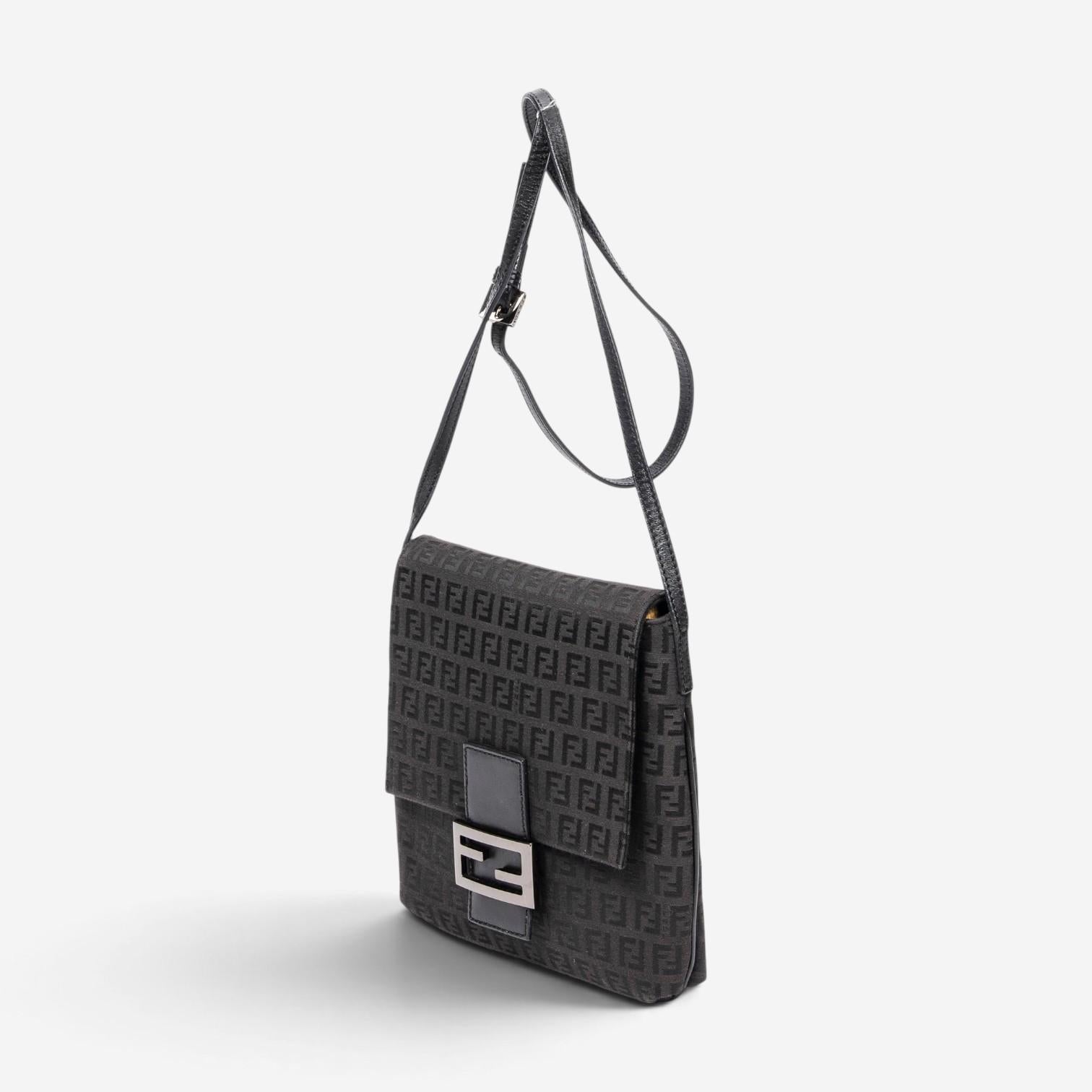 Fendi Black Canvas Small Flap Crossbody Bag ABA0933