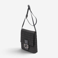 Fendi Black Canvas Small Flap Crossbody Bag ABA0933