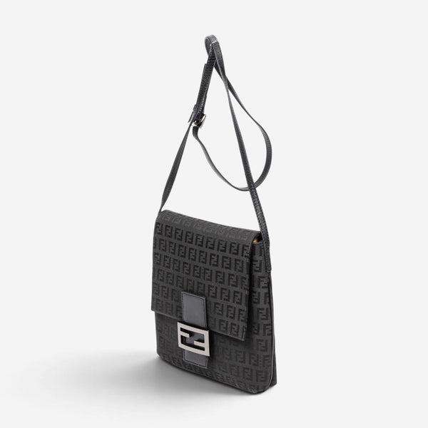 Fendi Black Canvas Small Flap Crossbody Bag ABA0933