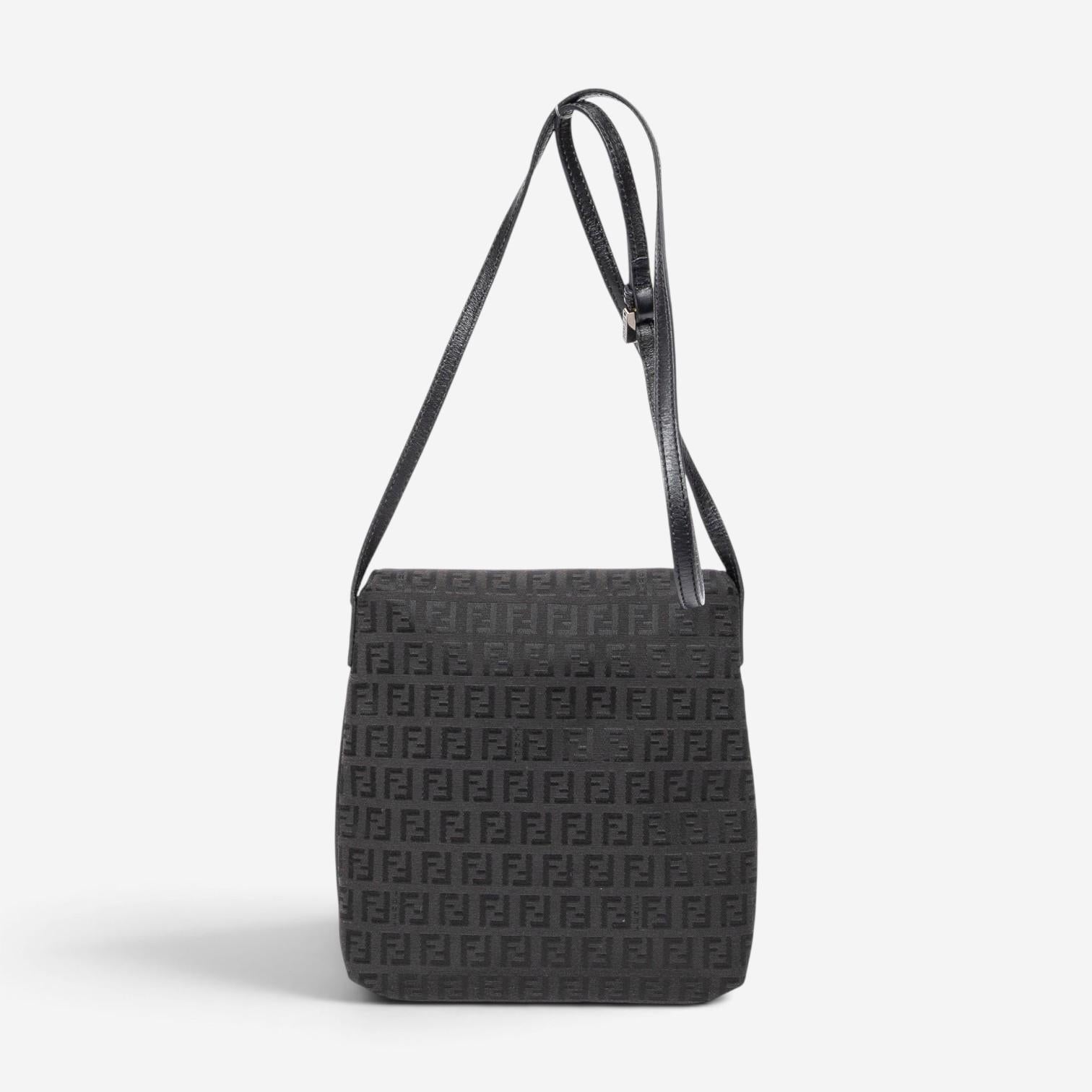 Fendi Black Canvas Small Flap Crossbody Bag ABA0933
