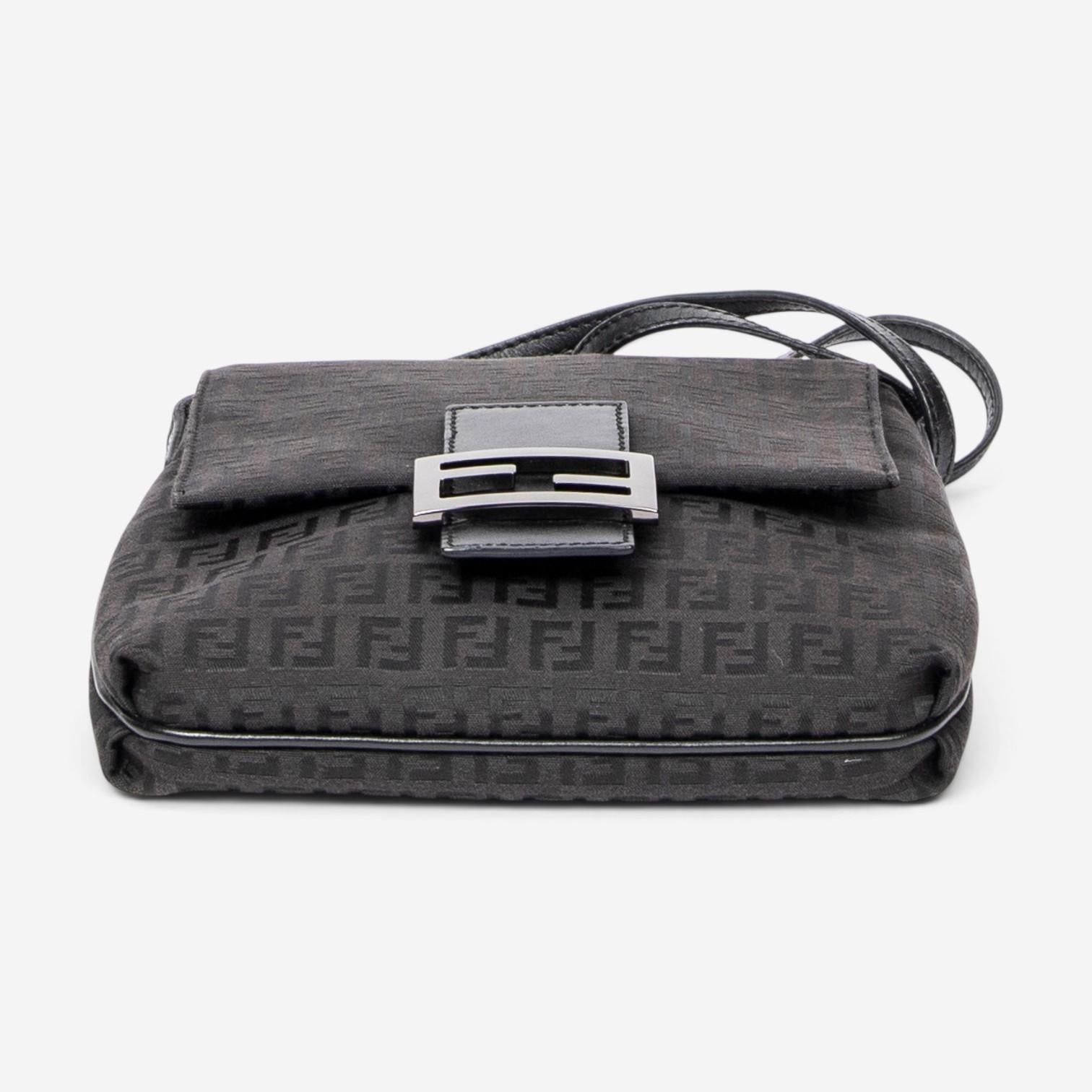 Fendi Black Canvas Small Flap Crossbody Bag ABA0933