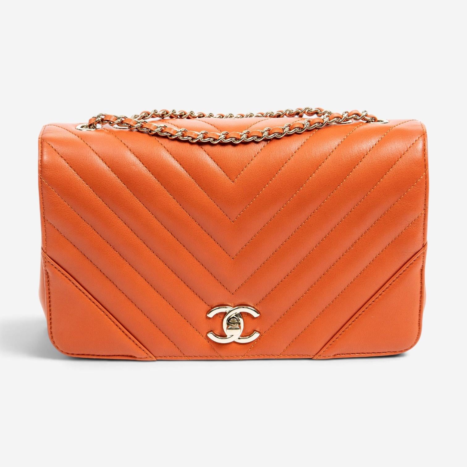 Chanel Orange Calf Leather Small Statement Flap Bag ABA1690