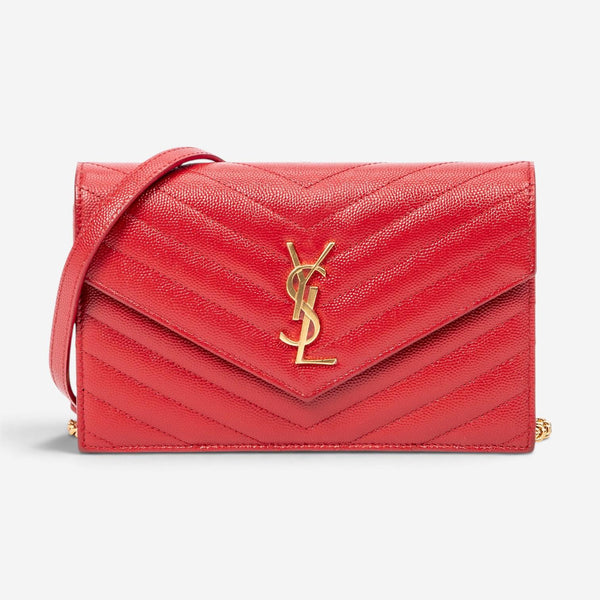 Yves Saint Laurent Red Calf Leather Envelope Chain Wallet ABA2245
