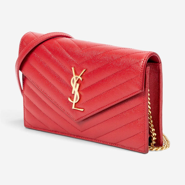 Yves Saint Laurent Red Calf Leather Envelope Chain Wallet ABA2245