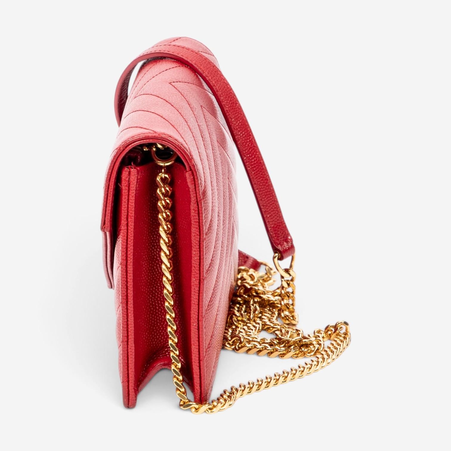 Yves Saint Laurent Red Calf Leather Envelope Chain Wallet ABA2245