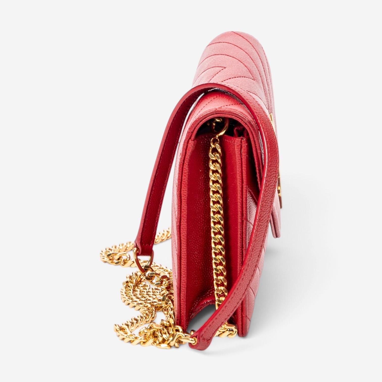 Yves Saint Laurent Red Calf Leather Envelope Chain Wallet ABA2245